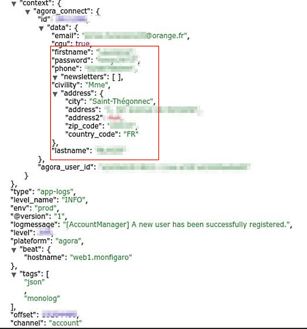 Example of leaked Le Figaro user record